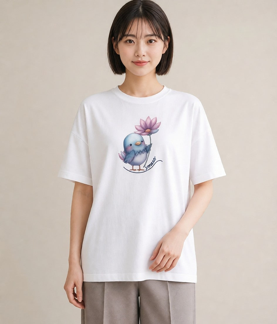 プリントTシャツ レディース 文鳥 ペット 動物 イラスト 淡色 秋コーデ おしゃれギフト 白T