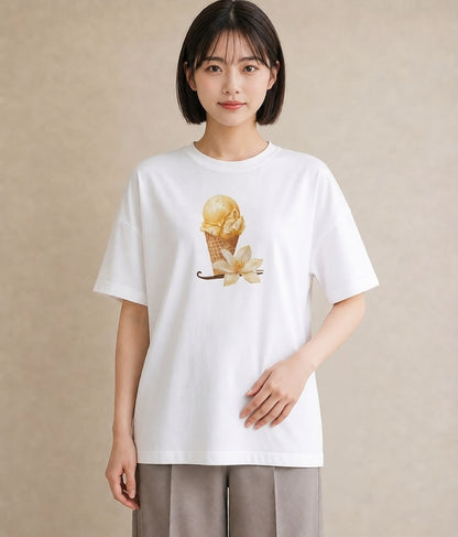 Tシャツ レディース アイス 食べ物 フード イラスト シック 休日 ペアコーデ 白T