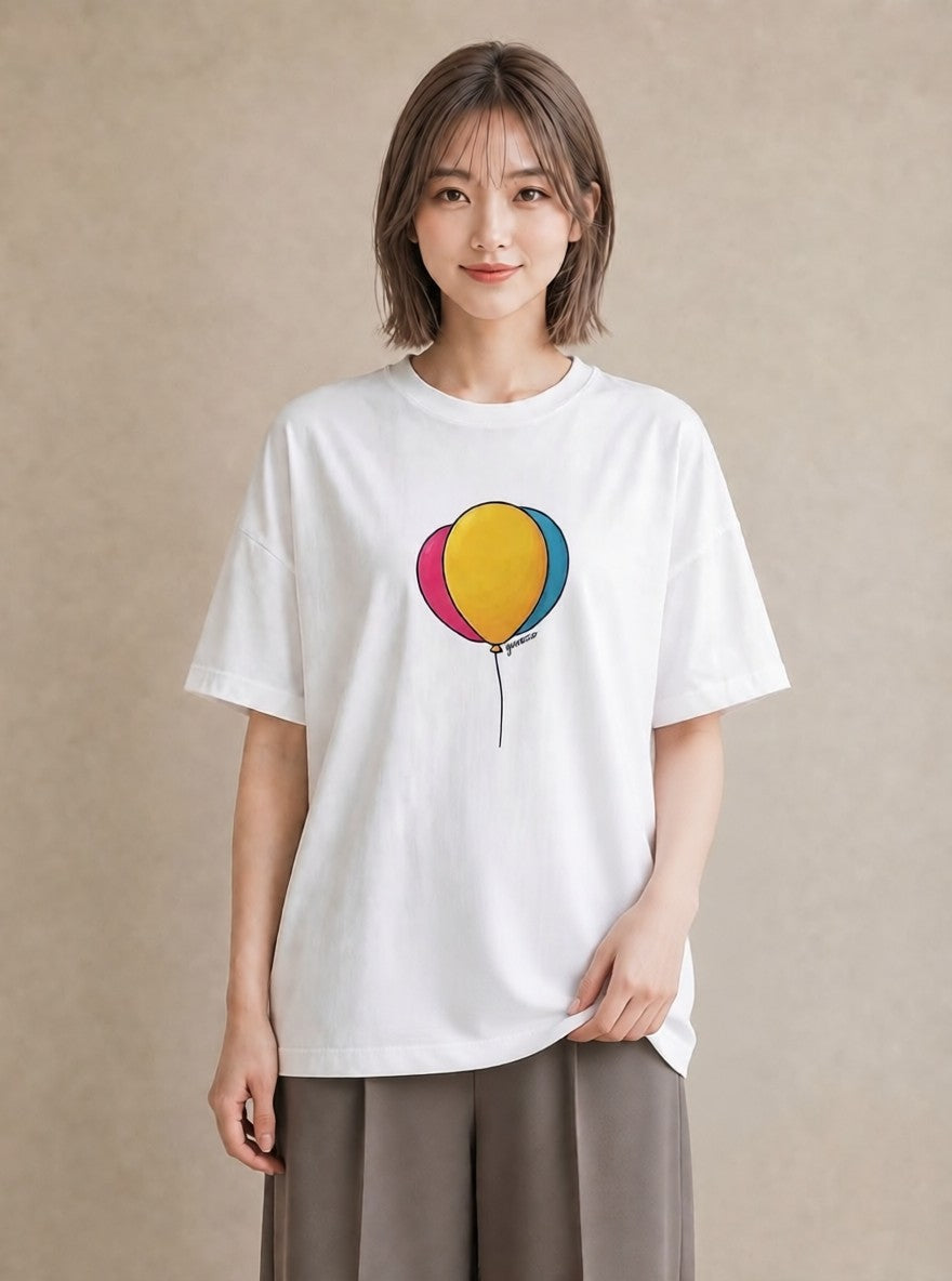 デザインTシャツ レディース 紙風船 和紙 ナチュラル アンティーク イラスト ポップ 社会人 女性 白T
