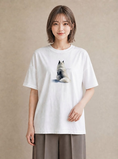 半袖Tシャツ レディース ロシアンブルー 猫 ねこ イラスト 帰省 ラフ 白T