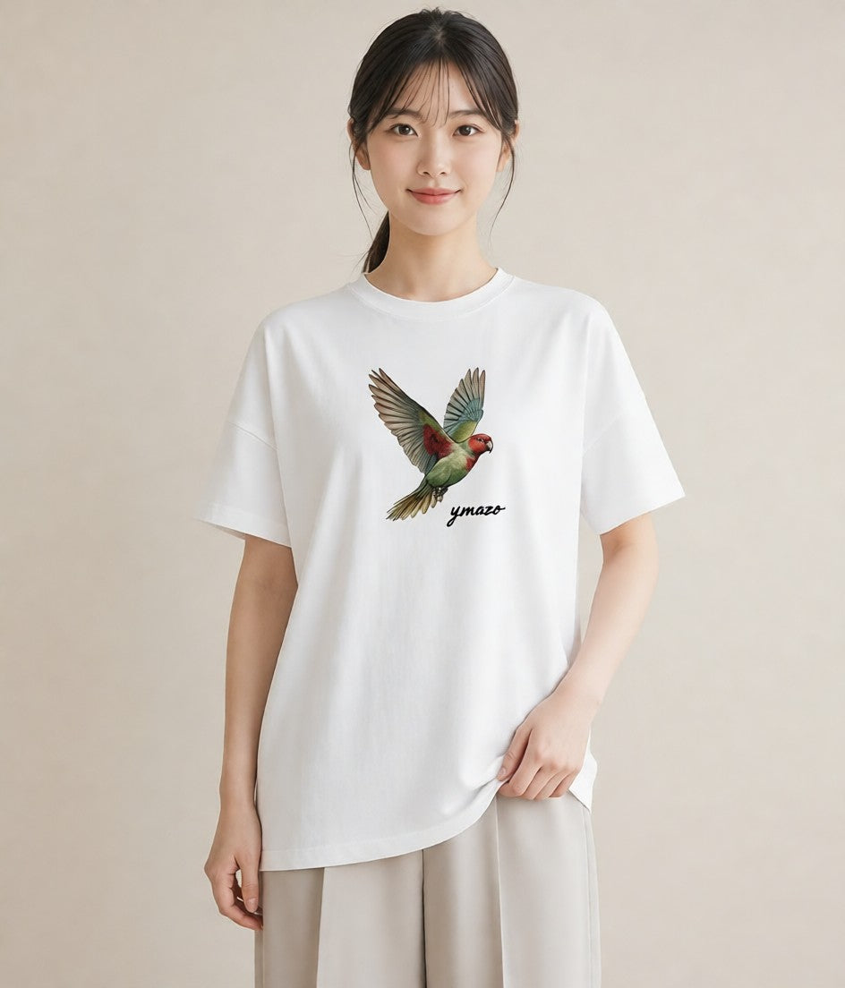 グラフィックTシャツ レディース インコ ペット 動物 イラスト きれいめカジュアル 社会人 女性 白T