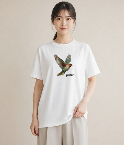 グラフィックTシャツ レディース インコ ペット 動物 イラスト きれいめカジュアル 社会人 女性 白T
