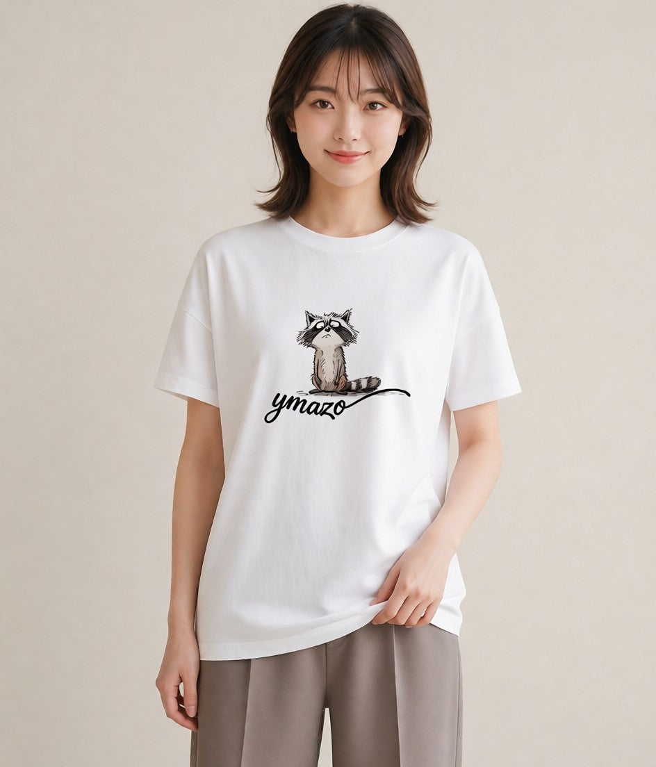 デザインTシャツ レディース たぬき 動物 アニマル イラスト シック デイリーウェア 休日 白T