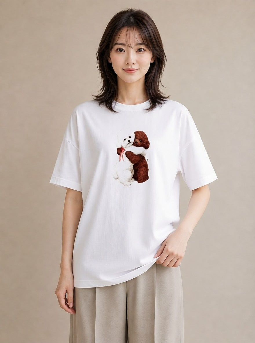 グラフィックTシャツ レディース トイプードル プードル 犬 いぬ イラスト ゆるかわ 帰省 ラフ 白T