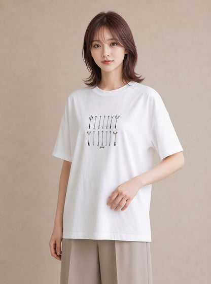 Tシャツ レディース 街灯 夜霧 夜 ナチュラル アンティーク イラスト きれいめカジュアル 夏コーデ 通学 白T