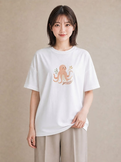 Tシャツ レディース タコ 海の生き物 海 イラスト 個性的 おしゃれギフト 社会人 白T