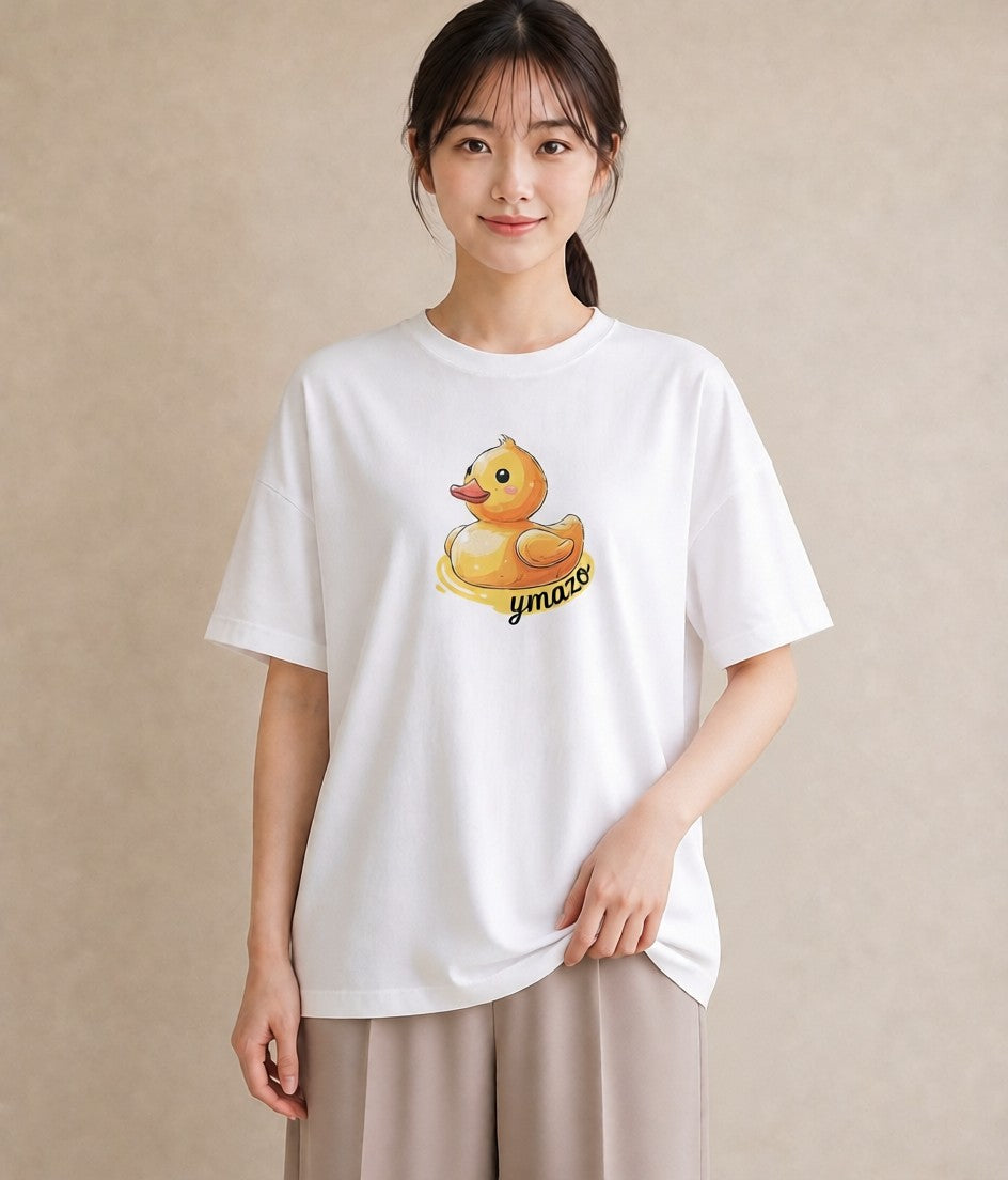 半袖Tシャツ レディース アヒル 動物 アニマル イラスト シンプル 通勤 在宅 白T