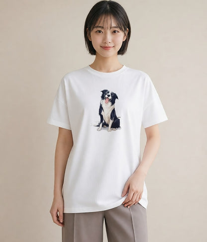 プリントTシャツ レディース ボーダーコリー 犬 いぬ イラスト ヴィンテージ風 お出かけ 普段着 白T