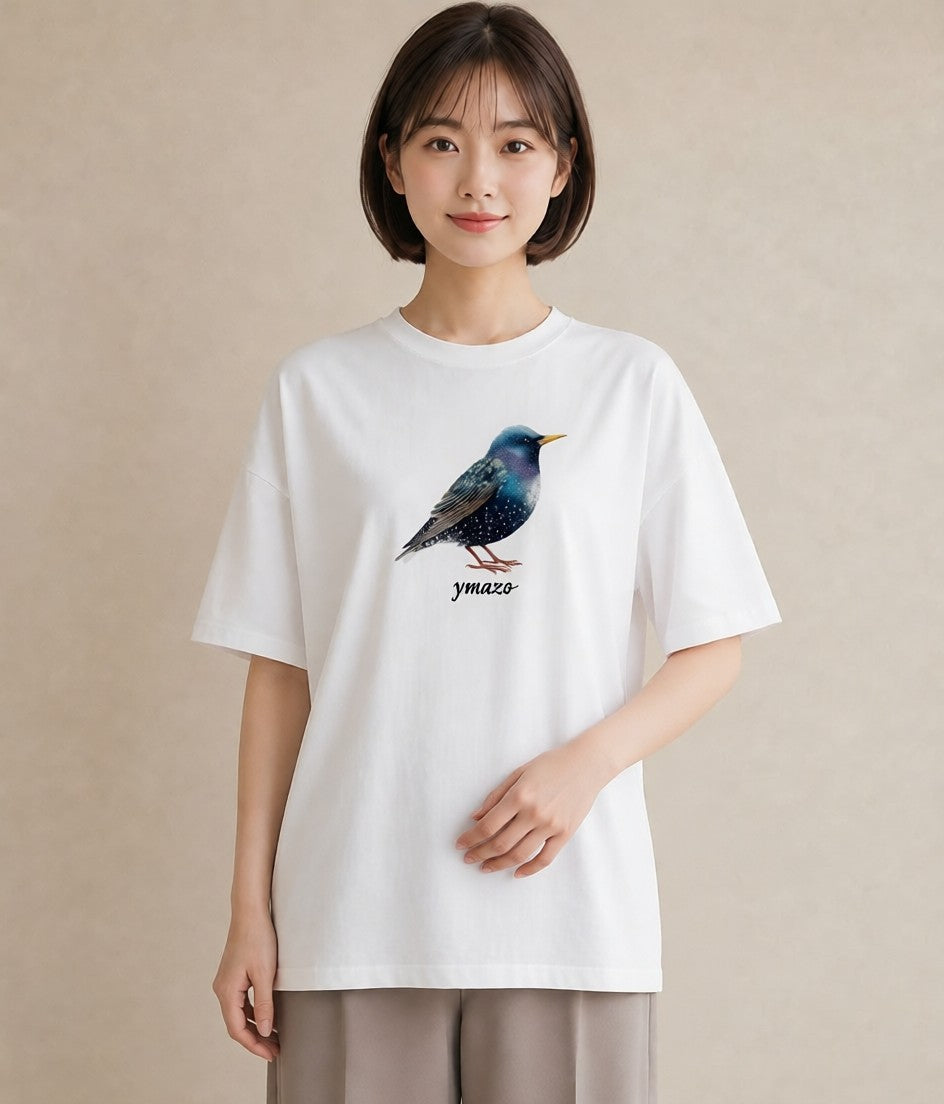 プリントTシャツ レディース 小鳥 ペット 動物 イラスト レトロ 休日 ペアコーデ 白T