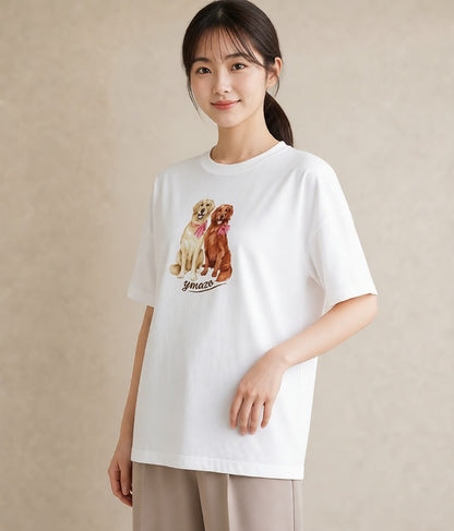 グラフィックTシャツ レディース ゴールデンレトリバー ゴールデン 犬 いぬ イラスト ヴィンテージ風 レイヤード 友達ギフト 白T