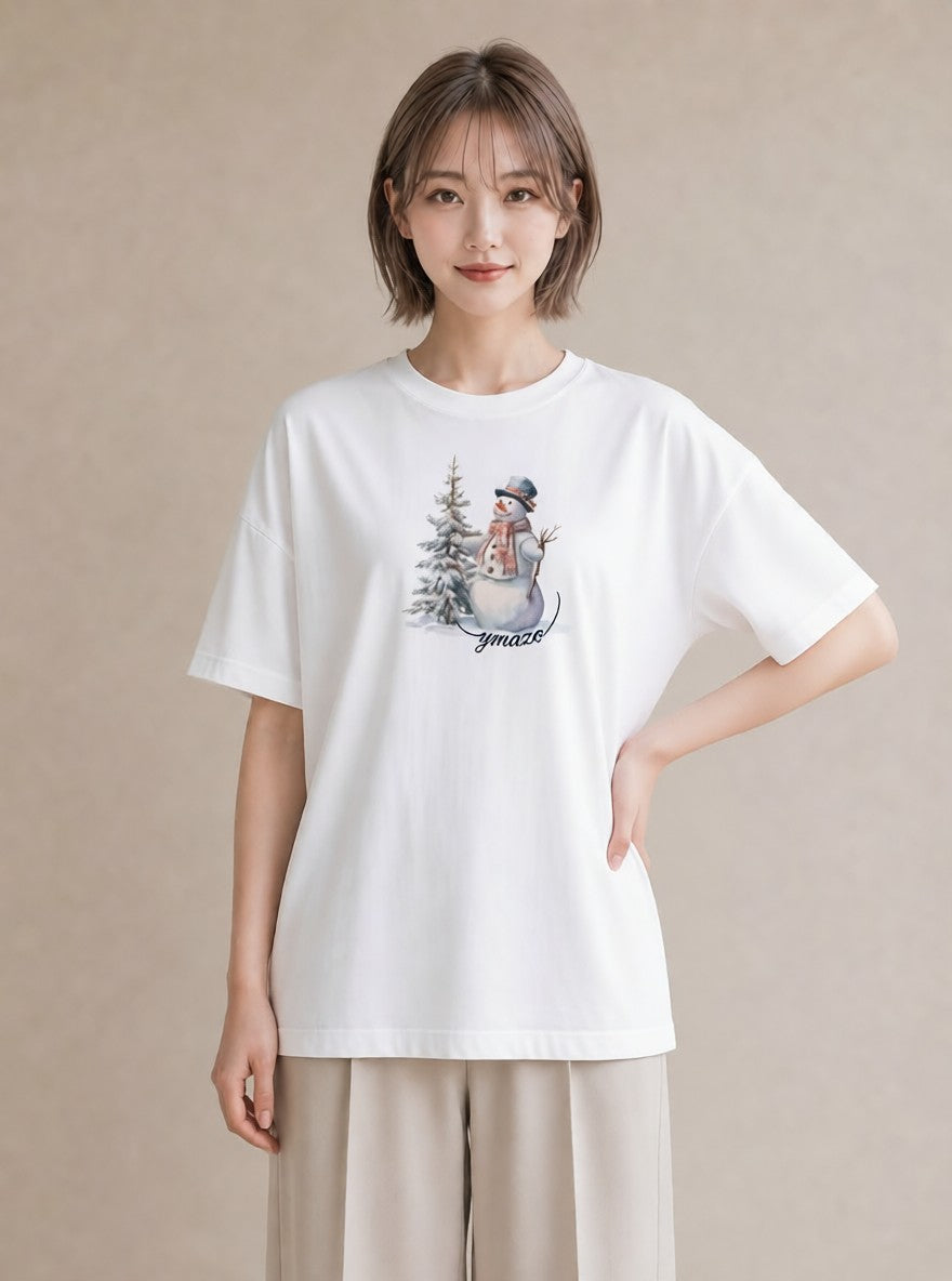 半袖Tシャツ レディース 雪 星空 宇宙 イラスト 個性的 ペアコーデ 秋コーデ 白T