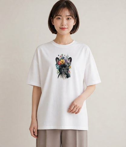 デザインTシャツ レディース フレンチブルドッグ フレブル 犬 いぬ イラスト カフェ服 クリスマス 白T