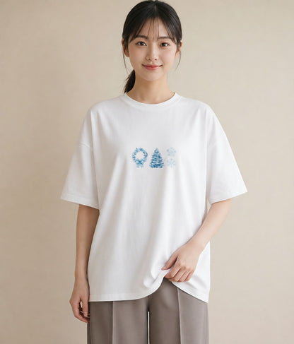 Tシャツ レディース 雪の結晶 星空 宇宙 イラスト 上品 散歩 お出かけ 白T