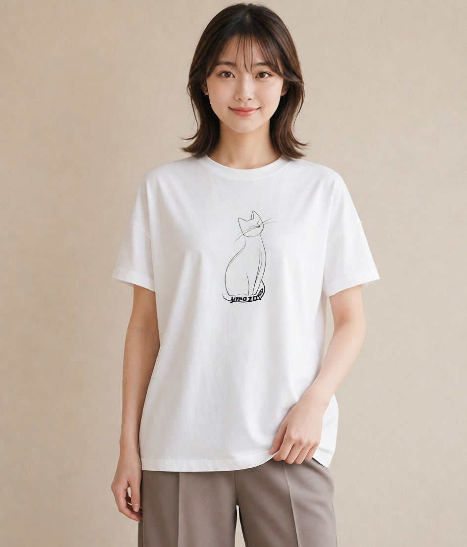 デザインTシャツ レディース 猫 ねこ ネコ イラスト ボタニカル 秋コーデ おしゃれギフト 白T