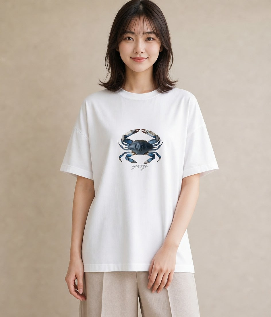 グラフィックTシャツ レディース カニ 海の生き物 海 イラスト きれいめカジュアル 母娘コーデ 自分用 白T