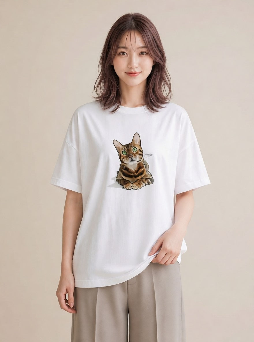 プリントTシャツ レディース ブリティッシュショートヘア 猫 ねこ イラスト ナチュラル デート 帰省 白T