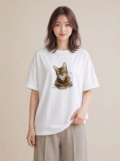 プリントTシャツ レディース ブリティッシュショートヘア 猫 ねこ イラスト ナチュラル デート 帰省 白T