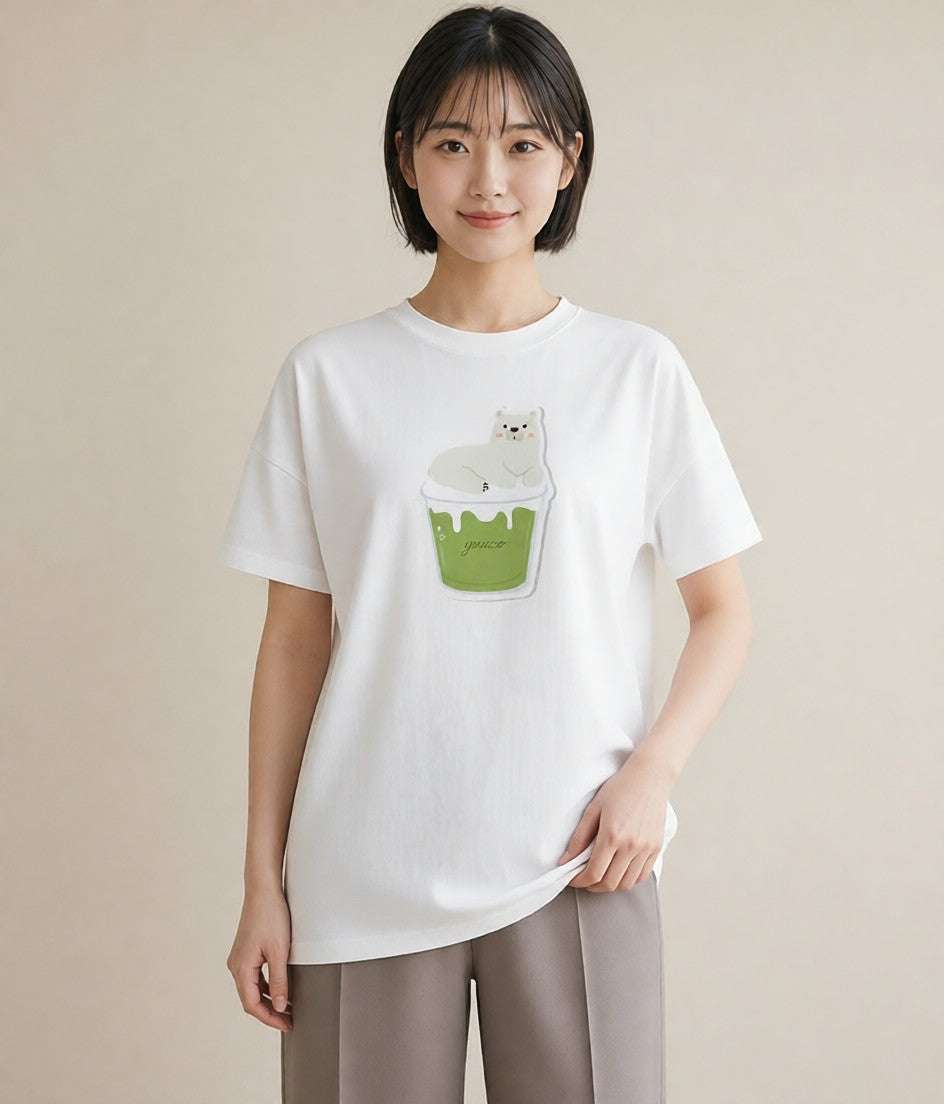 半袖Tシャツ レディース パフェ 食べ物 フード イラスト 休日コーデ ビーチ デイリーウェア 白T