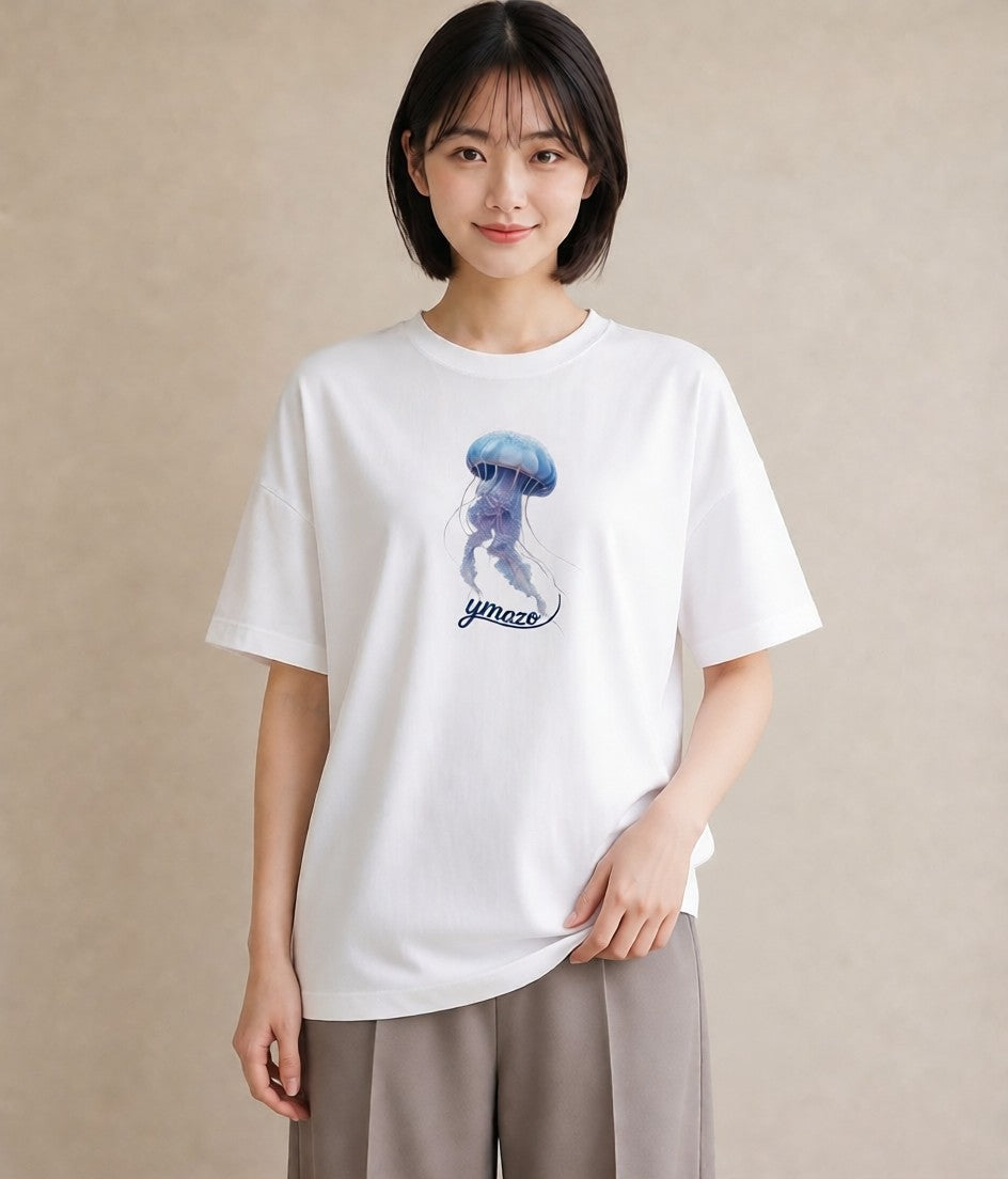 Tシャツ レディース くらげ クラゲ 海の生き物 海 イラスト 北欧風 通勤 在宅 白T