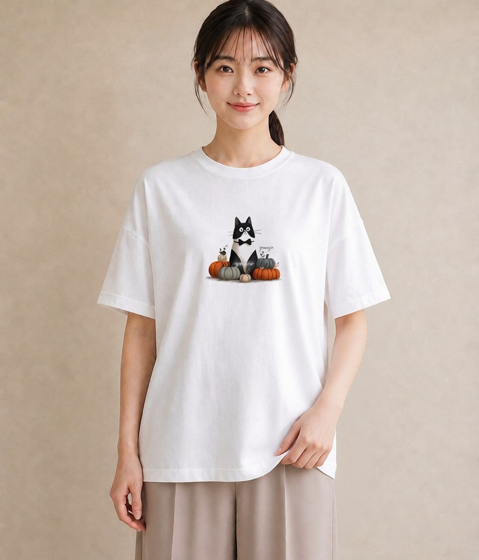 半袖Tシャツ レディース 靴下猫 猫 ねこ イラスト 線画 レイヤード 友達ギフト 白T
