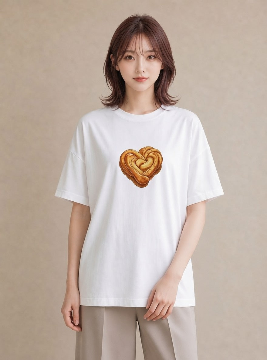 グラフィックTシャツ レディース クロワッサン 食べ物 フード イラスト 個性的 休日 ペアコーデ 白T