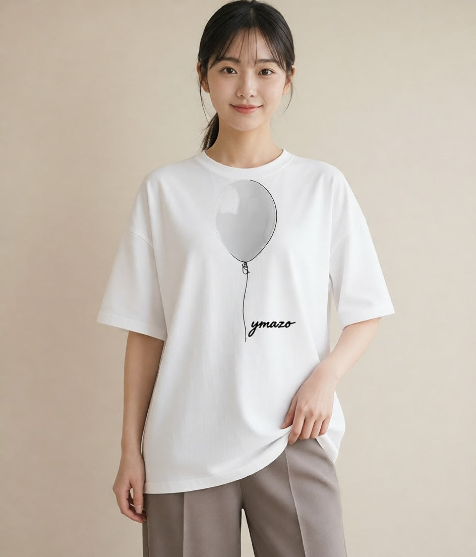 デザインTシャツ レディース 紙風船 和紙 ナチュラル アンティーク イラスト 水彩風 通勤 在宅 白T