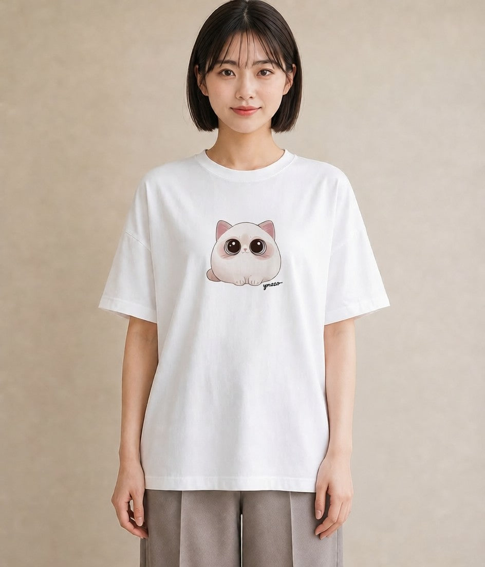 デザインTシャツ レディース ニャンコ 猫 ねこ イラスト ラフ 友達ギフト 部屋着 白T