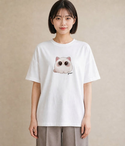 デザインTシャツ レディース ニャンコ 猫 ねこ イラスト ラフ 友達ギフト 部屋着 白T