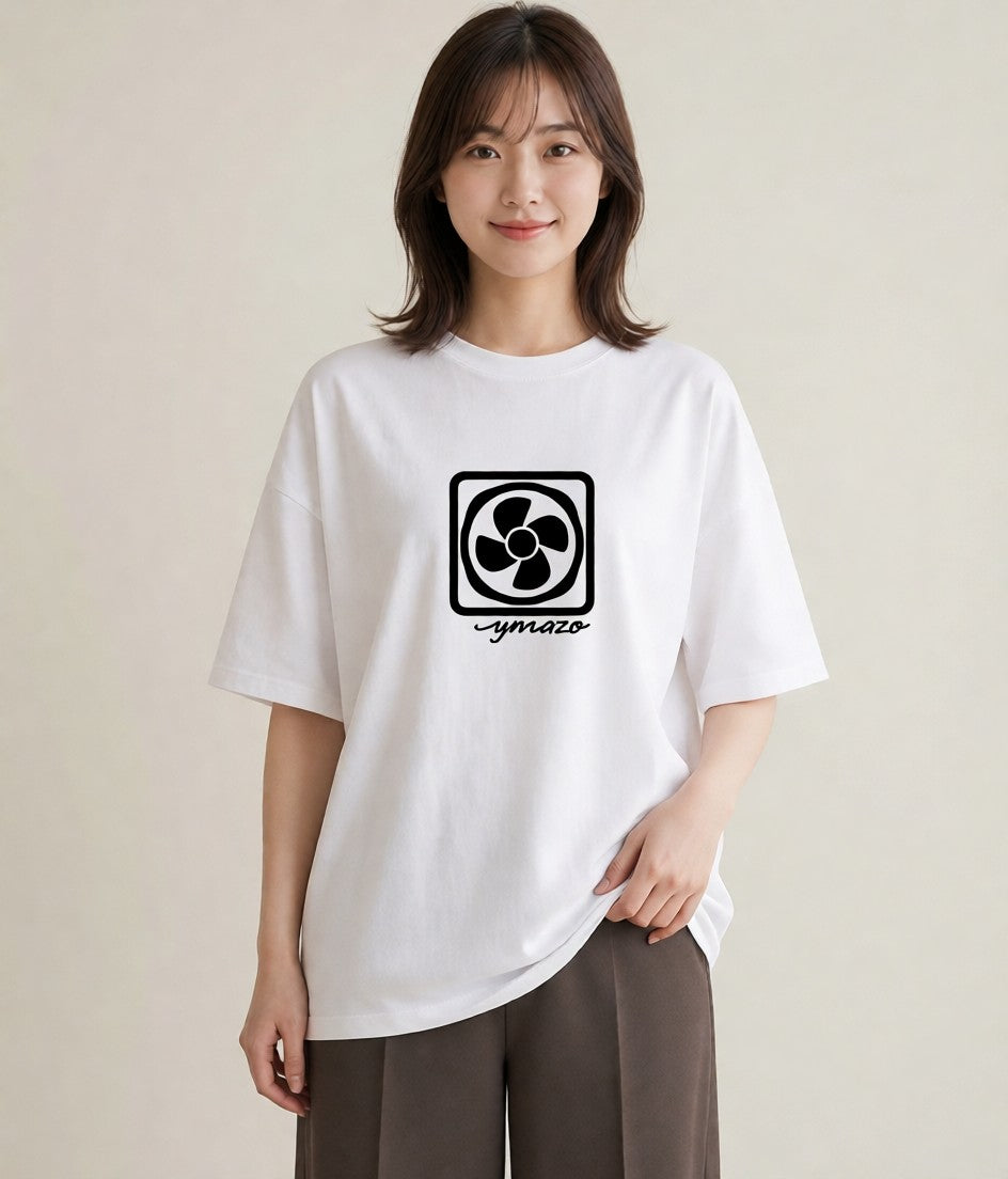 プリントTシャツ レディース 扇子 そよ風 ナチュラル アンティーク イラスト アート風 公園 ママ 白T
