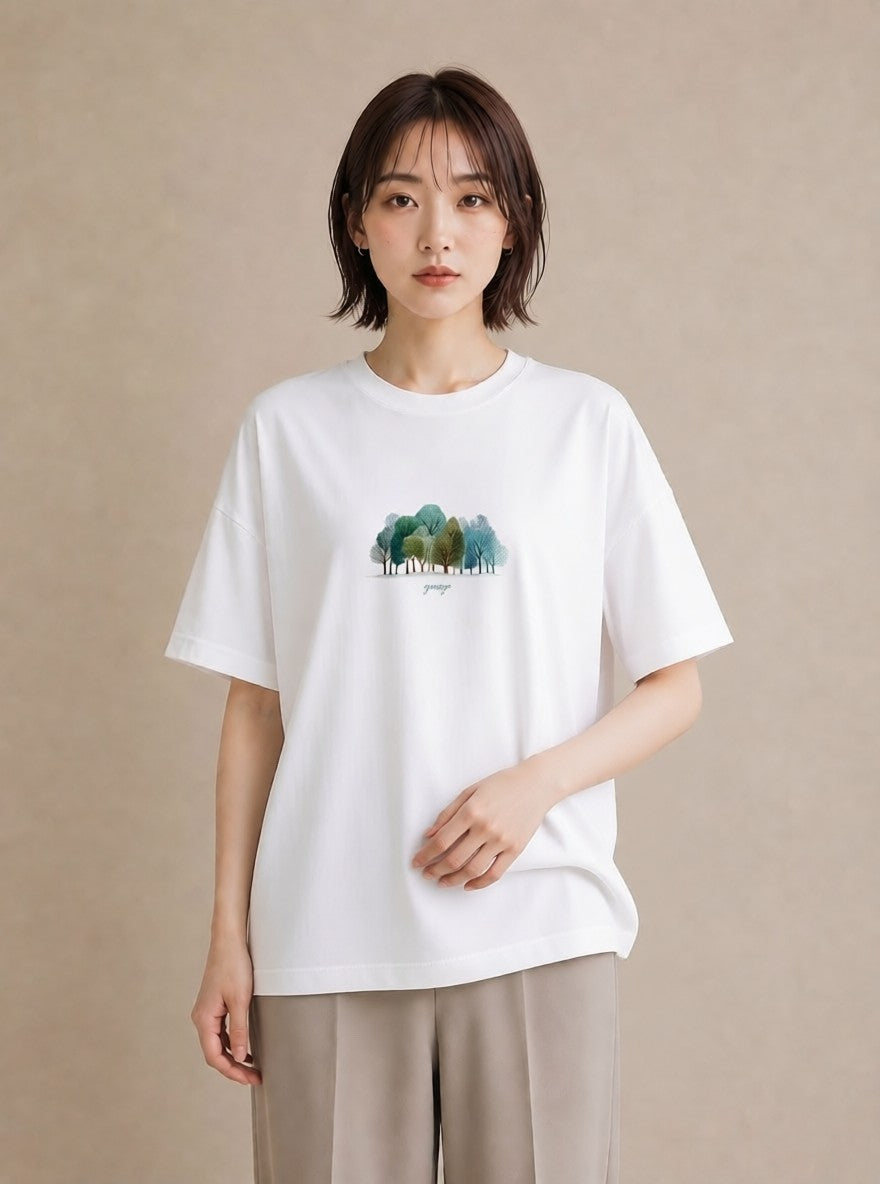 Tシャツ レディース 青の水彩 風景 ブルー ナチュラル アンティーク イラスト アート風 誕生日プレゼント 綿100 白T