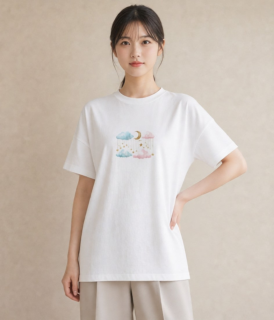 Tシャツ レディース 窓辺の雨 雨の日 窓 ナチュラル アンティーク イラスト ニュアンス ビーチ デイリーウェア 白T