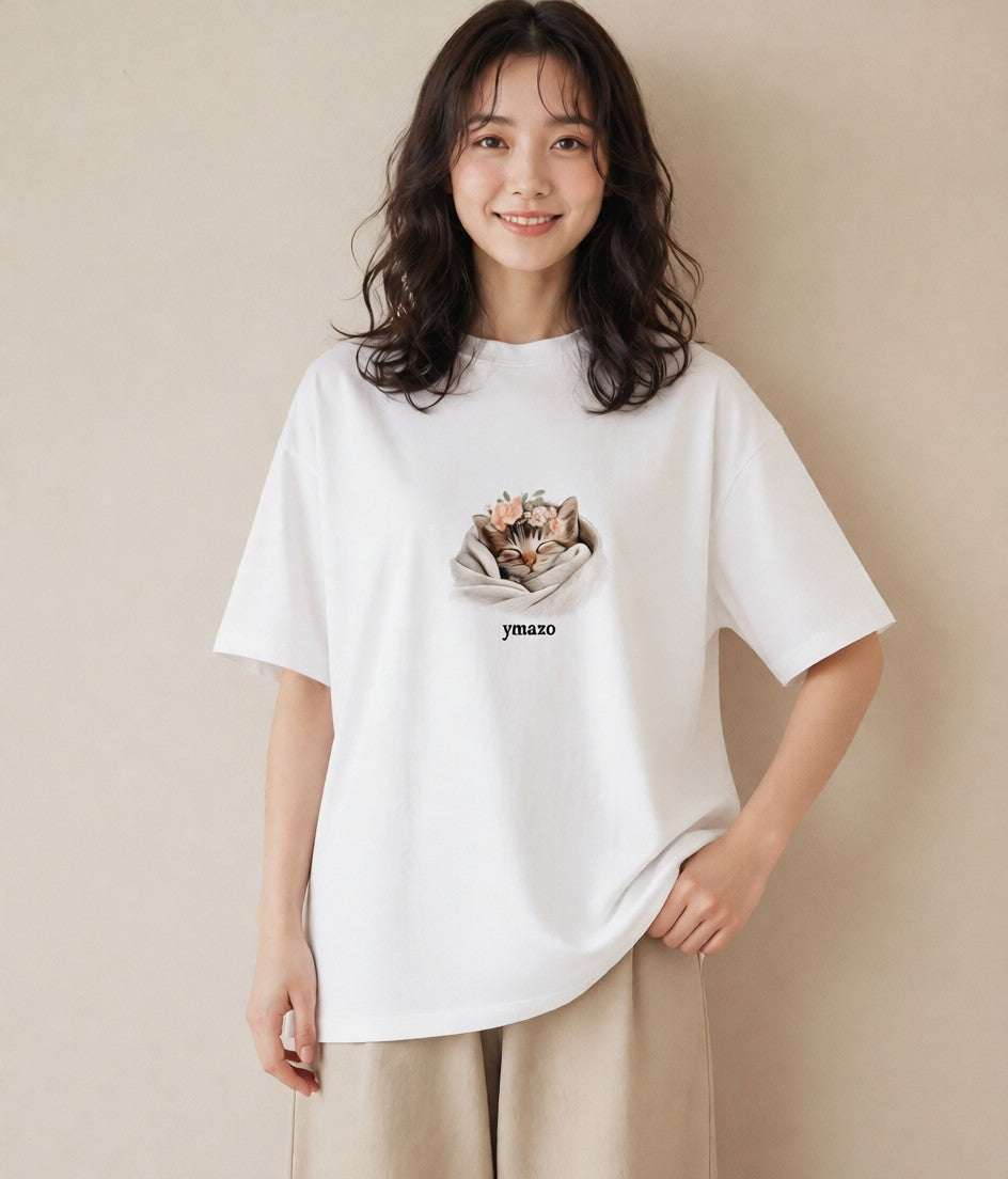 グラフィックTシャツ レディース 子猫 猫 ねこ イラスト 抜け感 親子 20代 白T