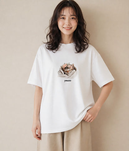 グラフィックTシャツ レディース 子猫 猫 ねこ イラスト 抜け感 親子 20代 白T