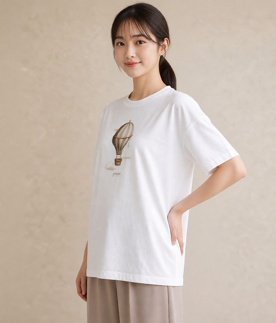 デザインTシャツ レディース 紙風船 和紙 ナチュラル アンティーク イラスト ニュアンス 綿100 デート 白T