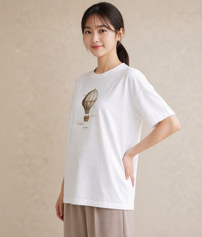 デザインTシャツ レディース 紙風船 和紙 ナチュラル アンティーク イラスト ニュアンス 綿100 デート 白T