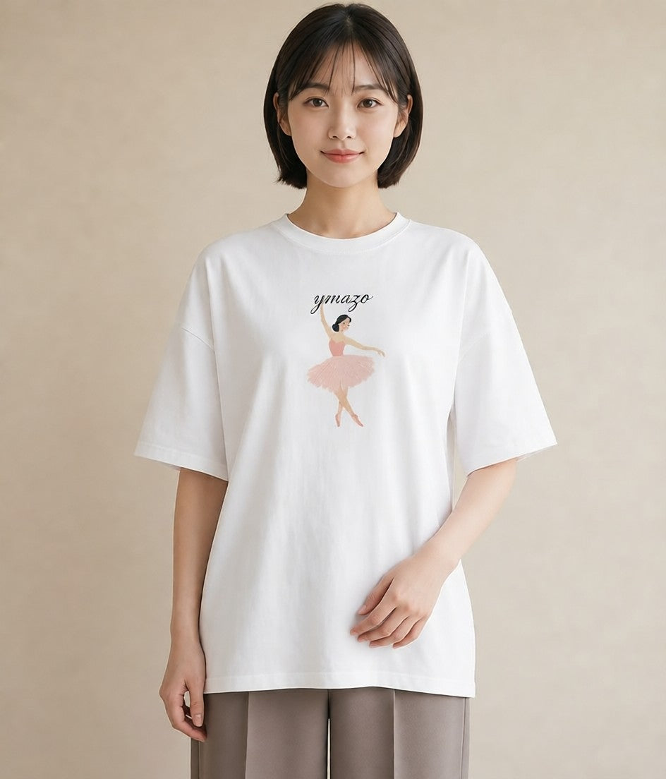 グラフィックTシャツ レディース バレエシューズ バレエ トウシューズ ナチュラル アンティーク イラスト 普段使い 部屋着 女性向けギフト 白T