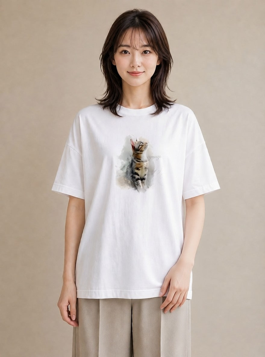 プリントTシャツ レディース 三毛猫 みけねこ 三毛 猫 ねこ イラスト 可愛い お揃い 親子 白T