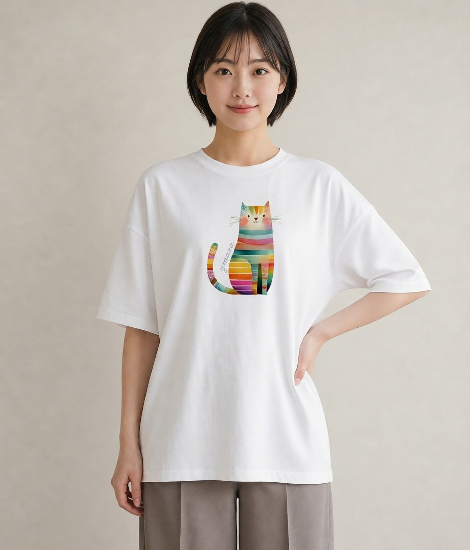 Tシャツ レディース 猫 ねこ イラスト カジュアル ミセス 春コーデ 白T