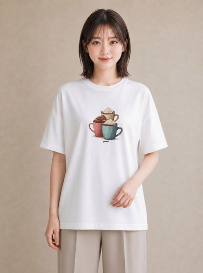 デザインTシャツ レディース ココア 食べ物 フード イラスト レトロ 誕生日プレゼント 綿100 白T