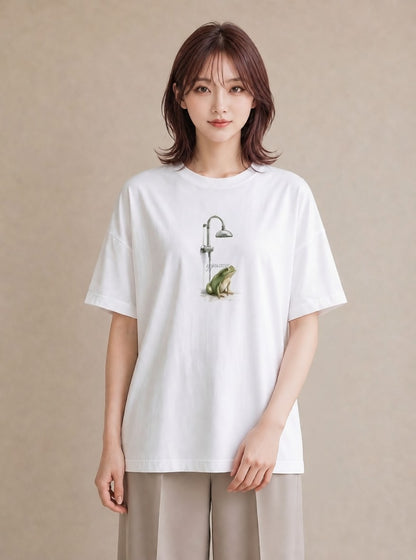Tシャツ レディース カエル ペット 動物 イラスト ボタニカル 自分用 ルームウェア 白T
