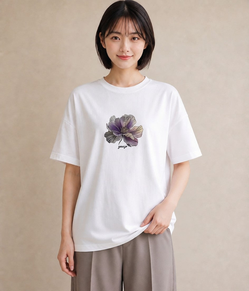 グラフィックTシャツ レディース あさがお 朝顔 花 花柄 イラスト きれいめカジュアル カフェ服 クリスマス 白T