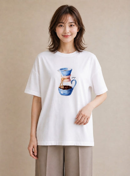 デザインTシャツ レディース コーヒー 珈琲 カフェ 食べ物 フード イラスト ポップ ビーチ デイリーウェア 白T