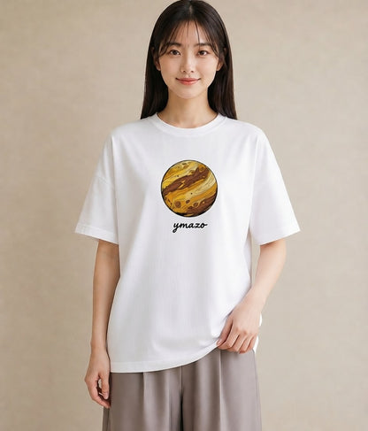 半袖Tシャツ レディース 土星 星空 宇宙 イラスト 可愛い 海 カフェ巡り 白T