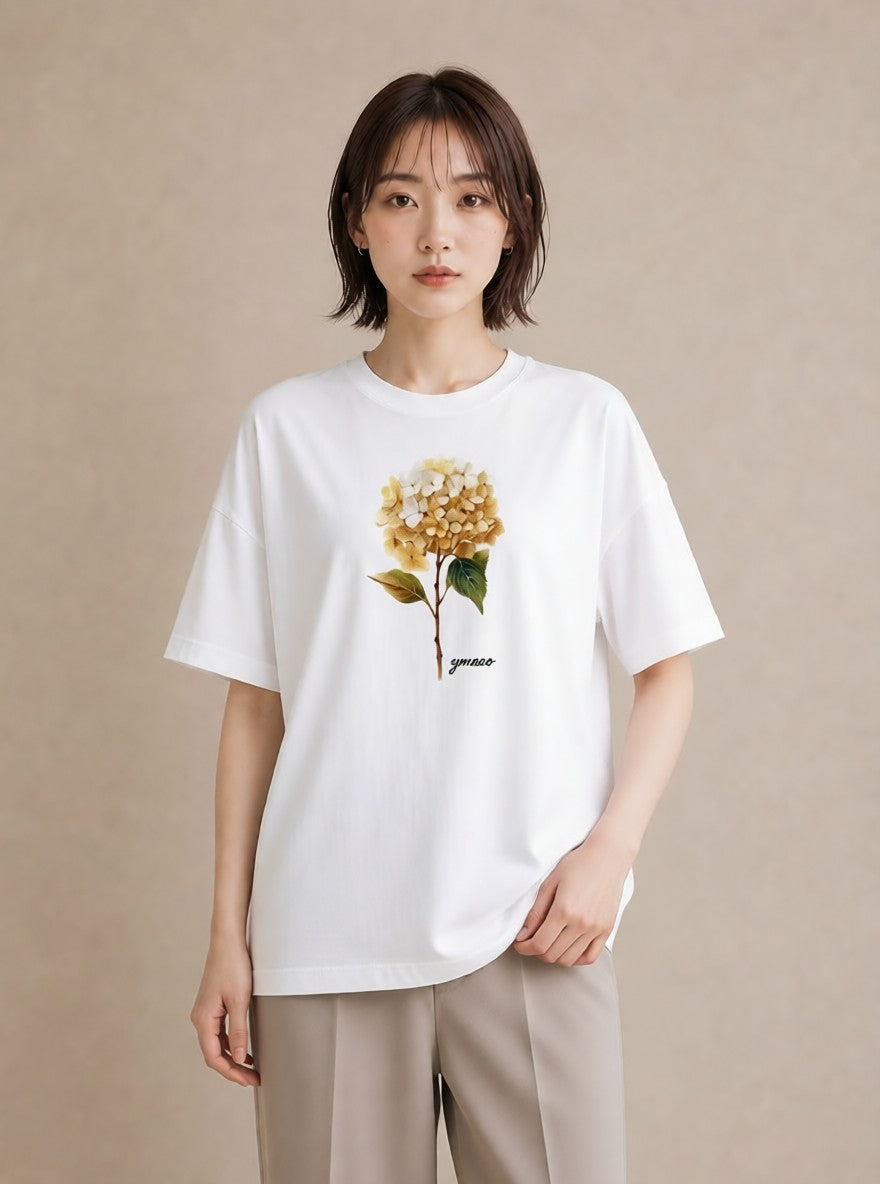 デザインTシャツ レディース あじさい 紫陽花 アジサイ 花 花柄 イラスト シンプル 海 カフェ巡り 白T