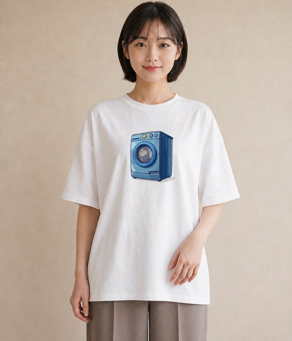 プリントTシャツ レディース 洗濯物 風 ナチュラル アンティーク イラスト アート風 母の日 ビーチ 白T