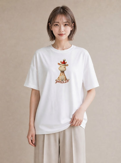 半袖Tシャツ レディース きりん 動物 アニマル イラスト 公園 ママ 白T
