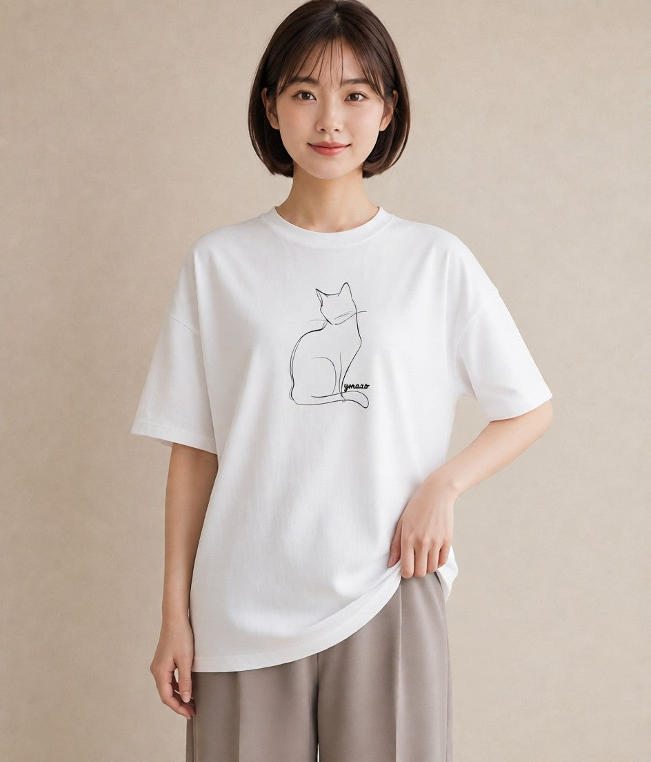 デザインTシャツ レディース 猫 ねこ ネコ イラスト 休日コーデ お出かけ 普段着 白T