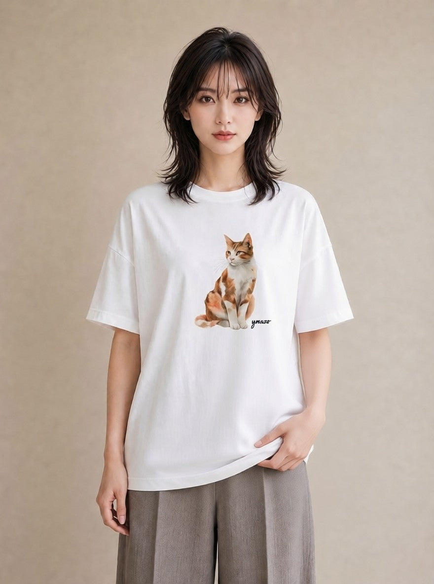 グラフィックTシャツ レディース スコティッシュフォールド 猫 ねこ イラスト シンプル 送別ギフト 通勤 白T