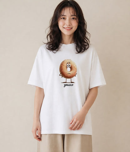 プリントTシャツ レディース ベーグル 食べ物 フード イラスト ミニマル 親子 20代 白T