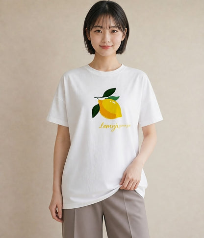 Tシャツ レディース レモン 檸檬 食べ物 フード イラスト シンプル お出かけ 普段着 白T